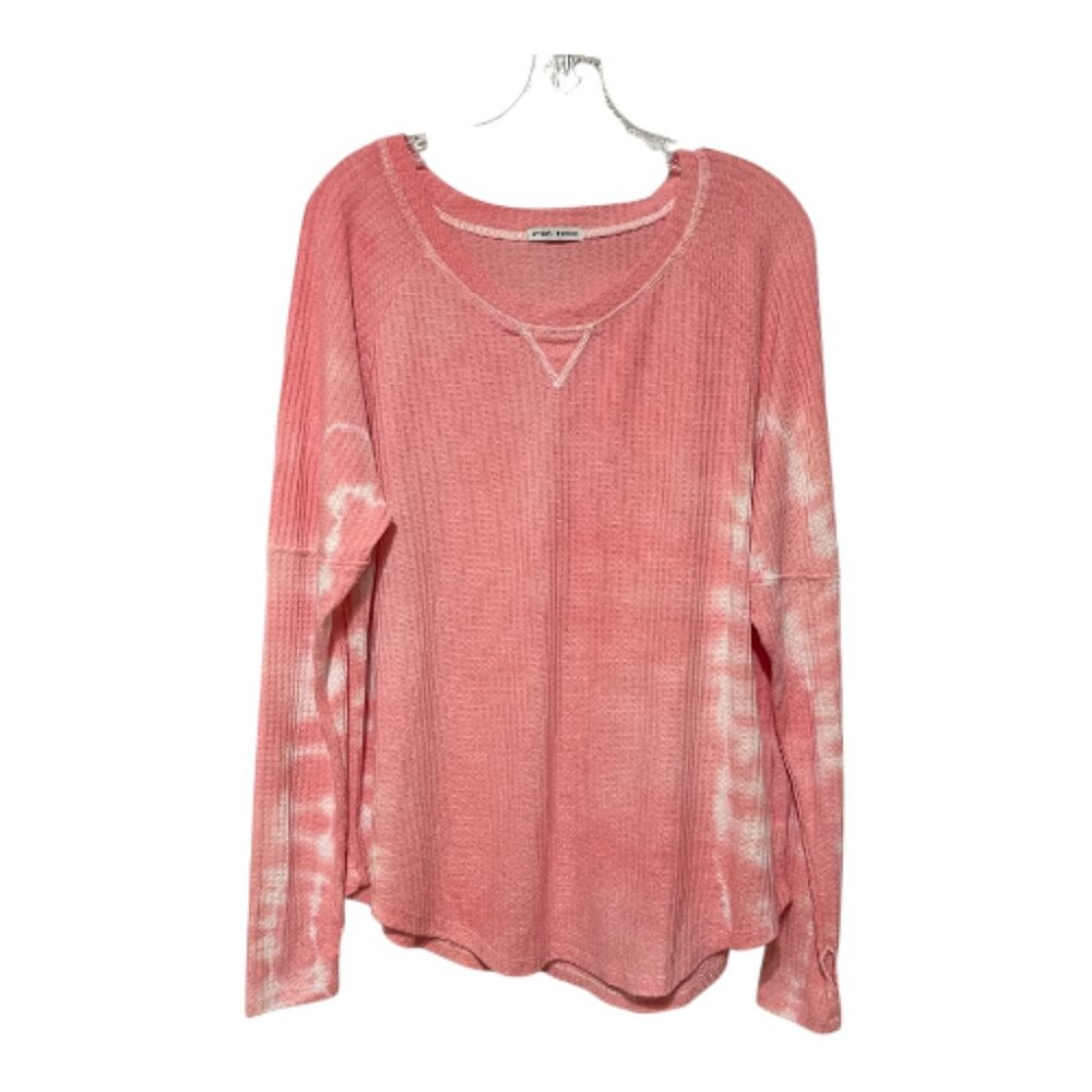 Sweet  Romeo XL Dusty Pink Tie Dye Waffle Knit Long Sleeve Top NWOT - Picture 2 of 6